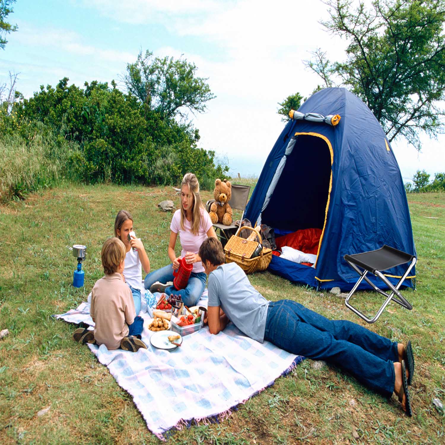 Campingstuhl Klapphocker Klappbarer Hocker Angel Campingstuhl Faltbar 29×23 cm – Bild 6